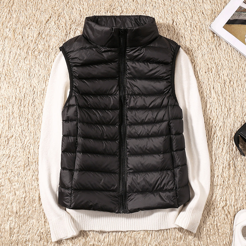 Sleeveless zip vest with high neck collar