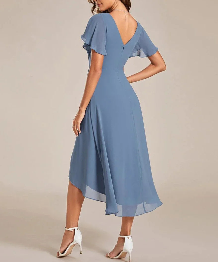 Sophia – Robe Midi à Manches Courtes et Encolure en V