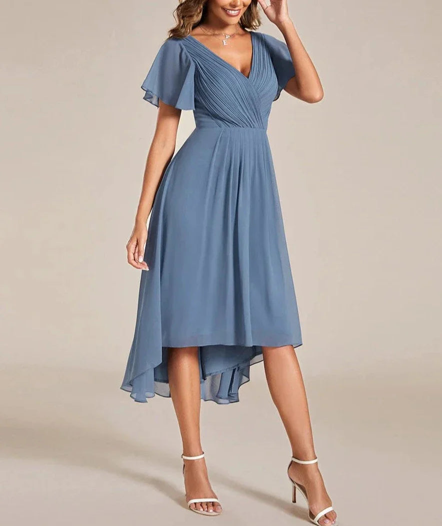 Sophia – Robe Midi à Manches Courtes et Encolure en V