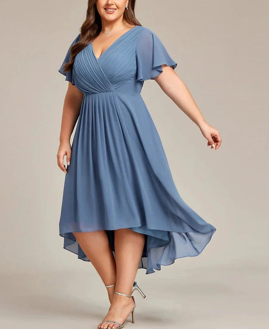 Sophia – Robe Midi à Manches Courtes et Encolure en V