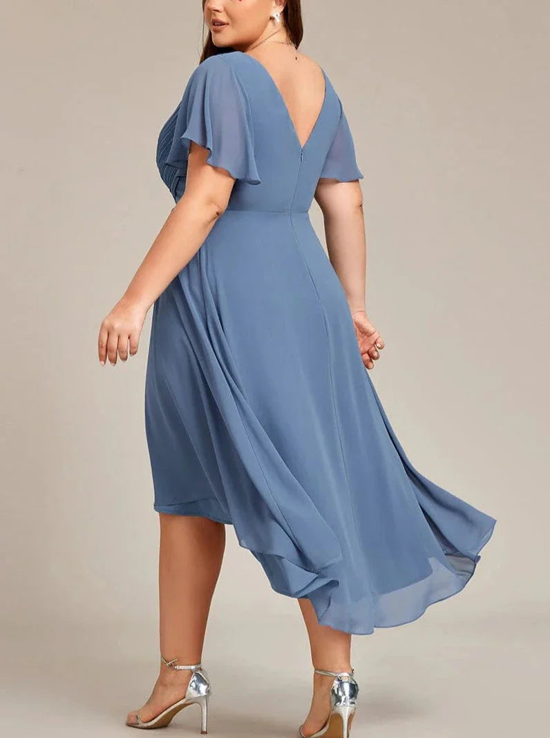 Sophia – Robe Midi à Manches Courtes et Encolure en V