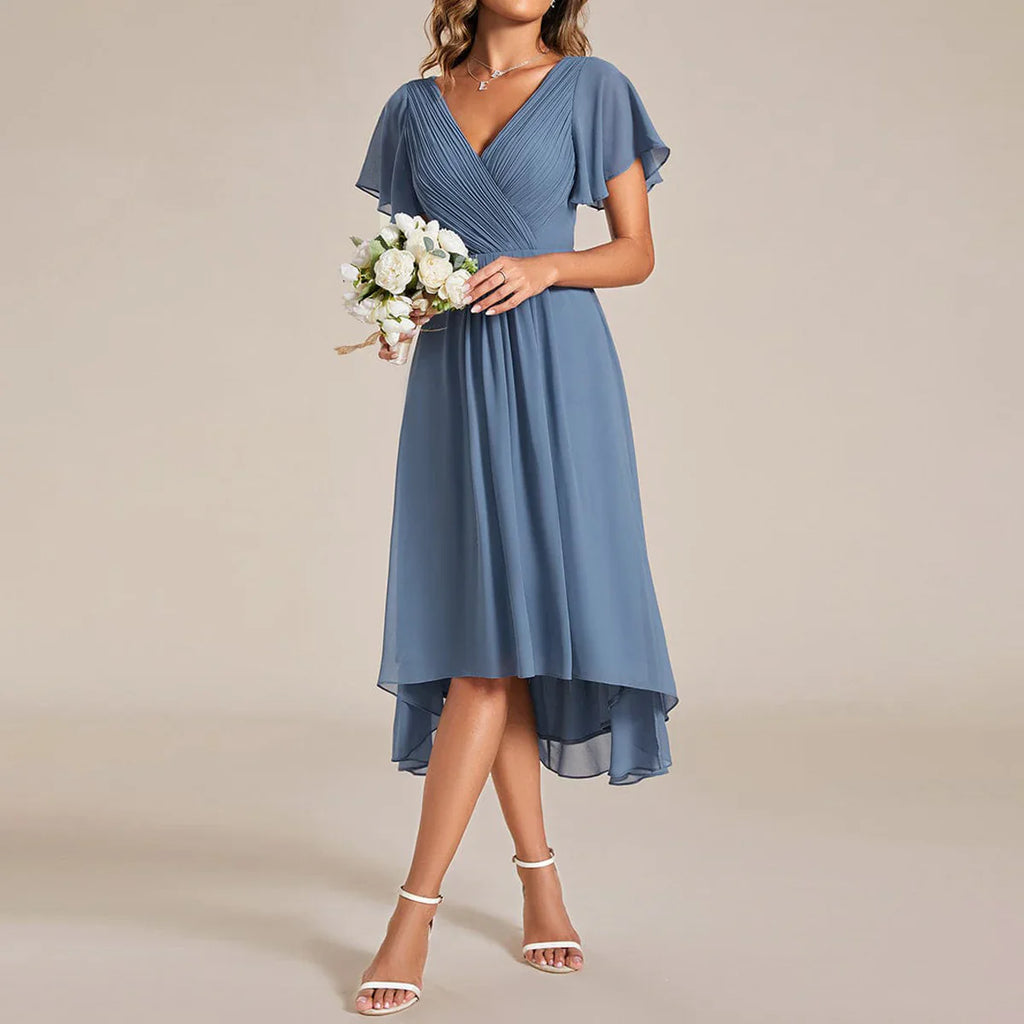 Sophia – Robe Midi à Manches Courtes et Encolure en V