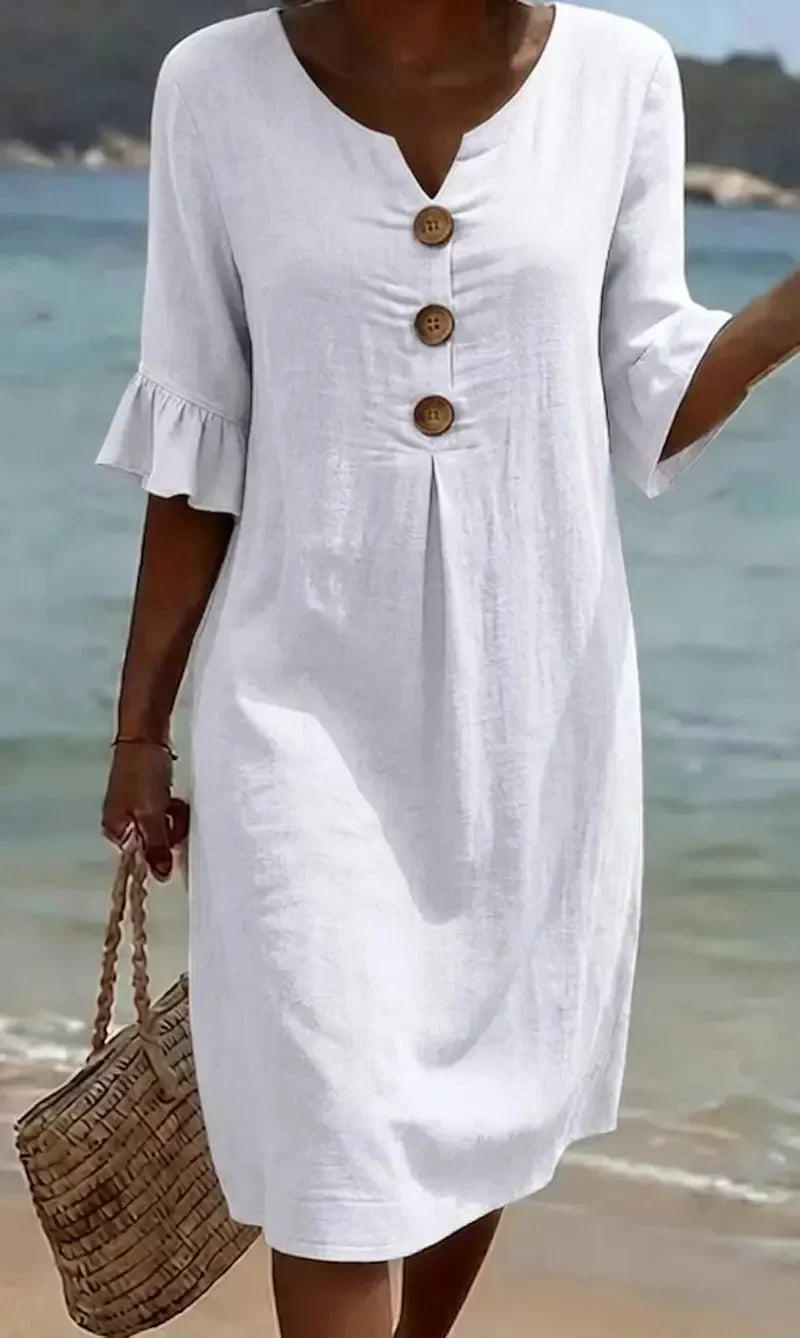 Casual Women's Linen Dress with Buttons