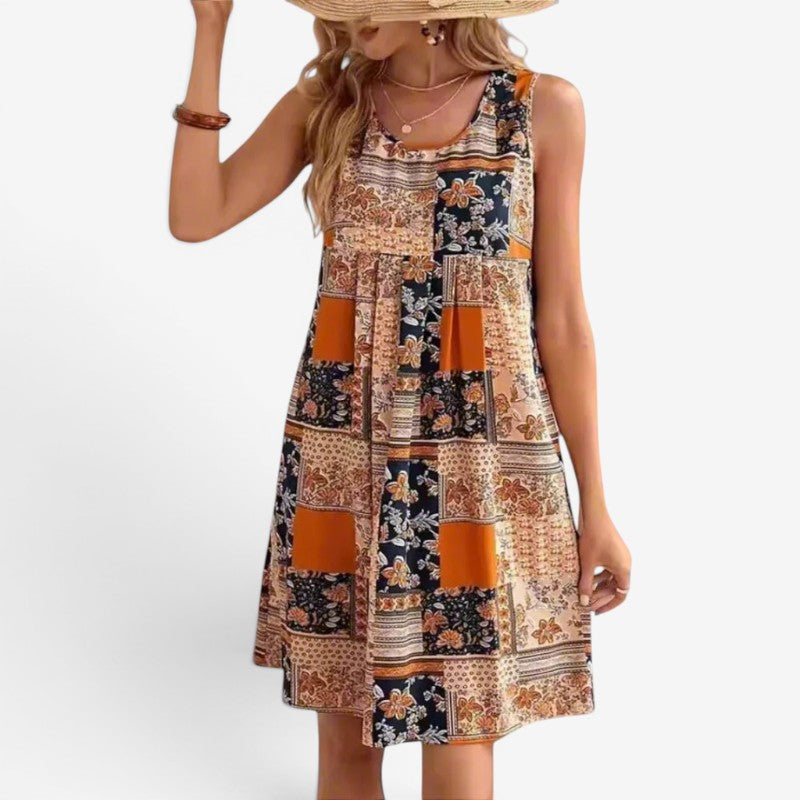 Rochie mini fără mâneci pentru femei, cu patchwork