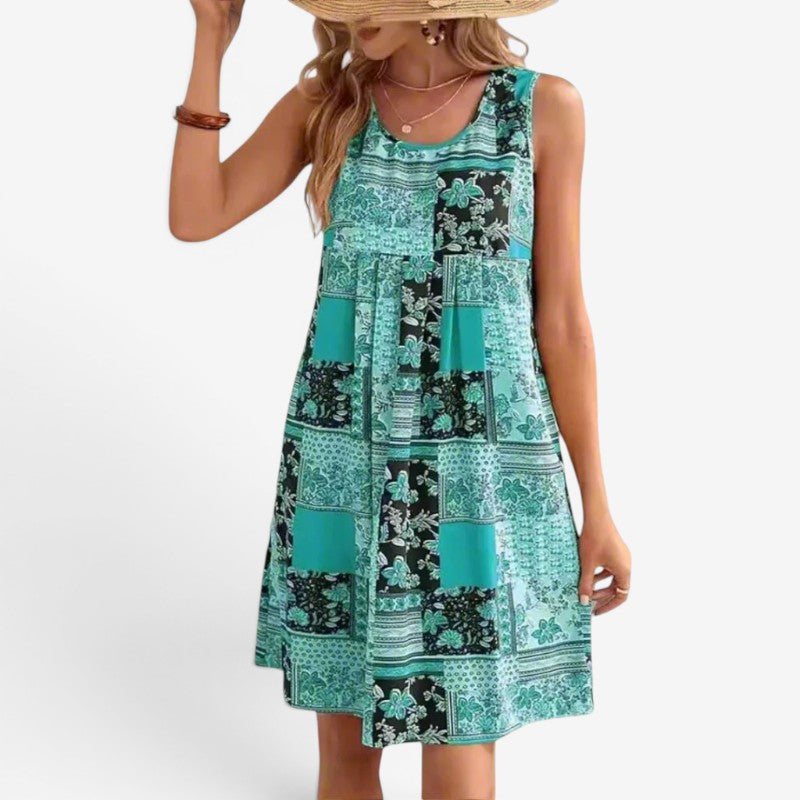 Rochie mini fără mâneci pentru femei, cu patchwork