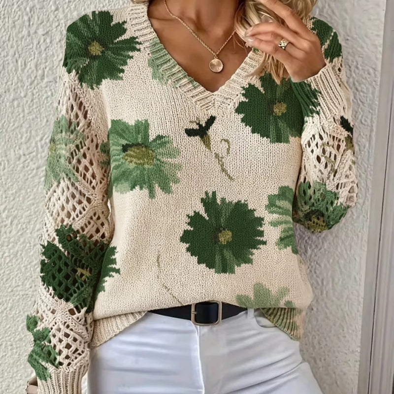 Ava - Long sleeve printed sweater with V neck