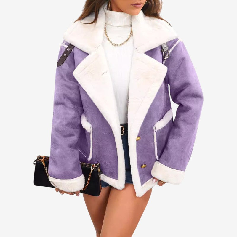Women’s Long Coat with Notched Collar and Pockets