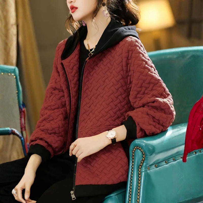 Sophia – Long sleeve hooded jacket with braided pattern and zipper