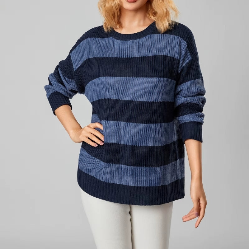 Cynthia - Long sleeve crew neck sweater with stripe design