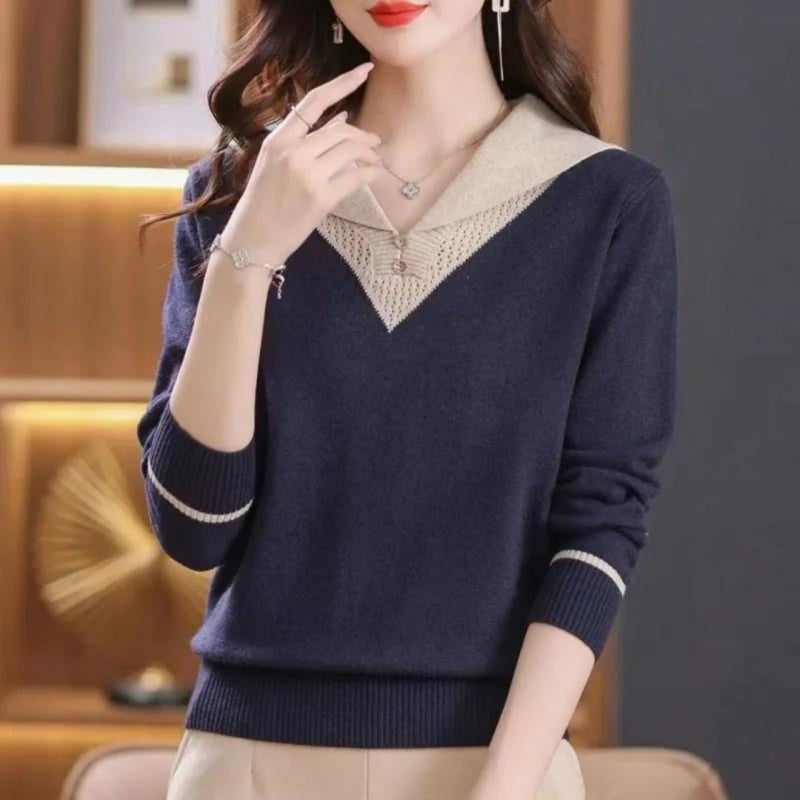 Mila – Long sleeve patchwork sweater with V-neck