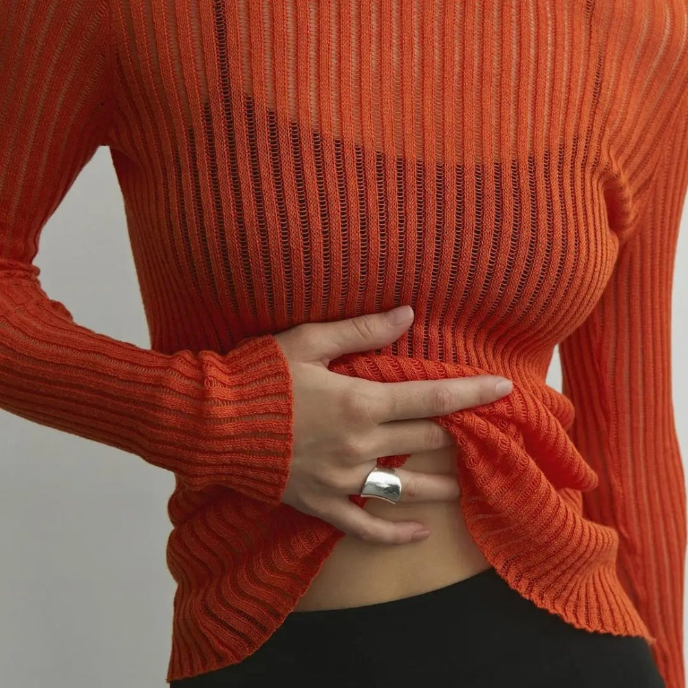 Hannah - Trendy top s dlouhými rukávy a hlubokým kulatým výstřihem