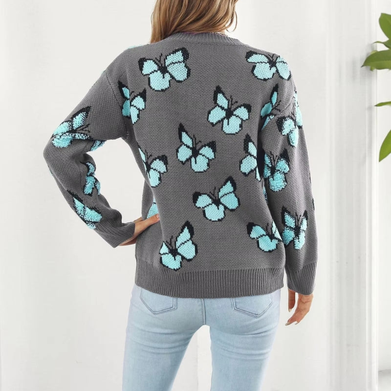 Mila – Maglione a maniche lunghe con scollo rotondo e ricamo a farfalla
