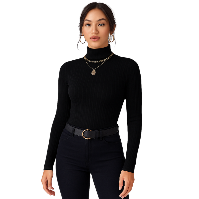 Lillian – Pulover slim fit cu guler înalt și mâneci lungi