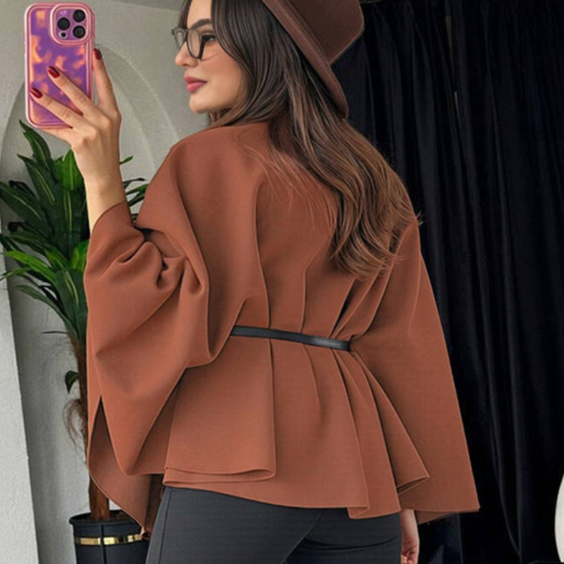 Phoebe - Poncho a maniche lunghe con cintura in vita
