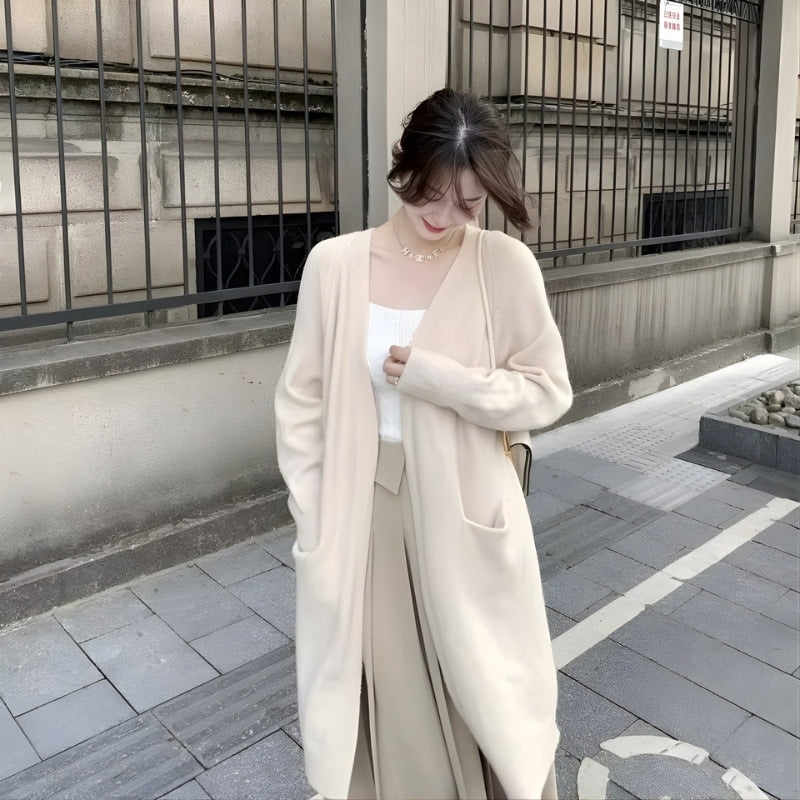 Chrissy - Cardigan lungo a manica lunga con tasche laterali