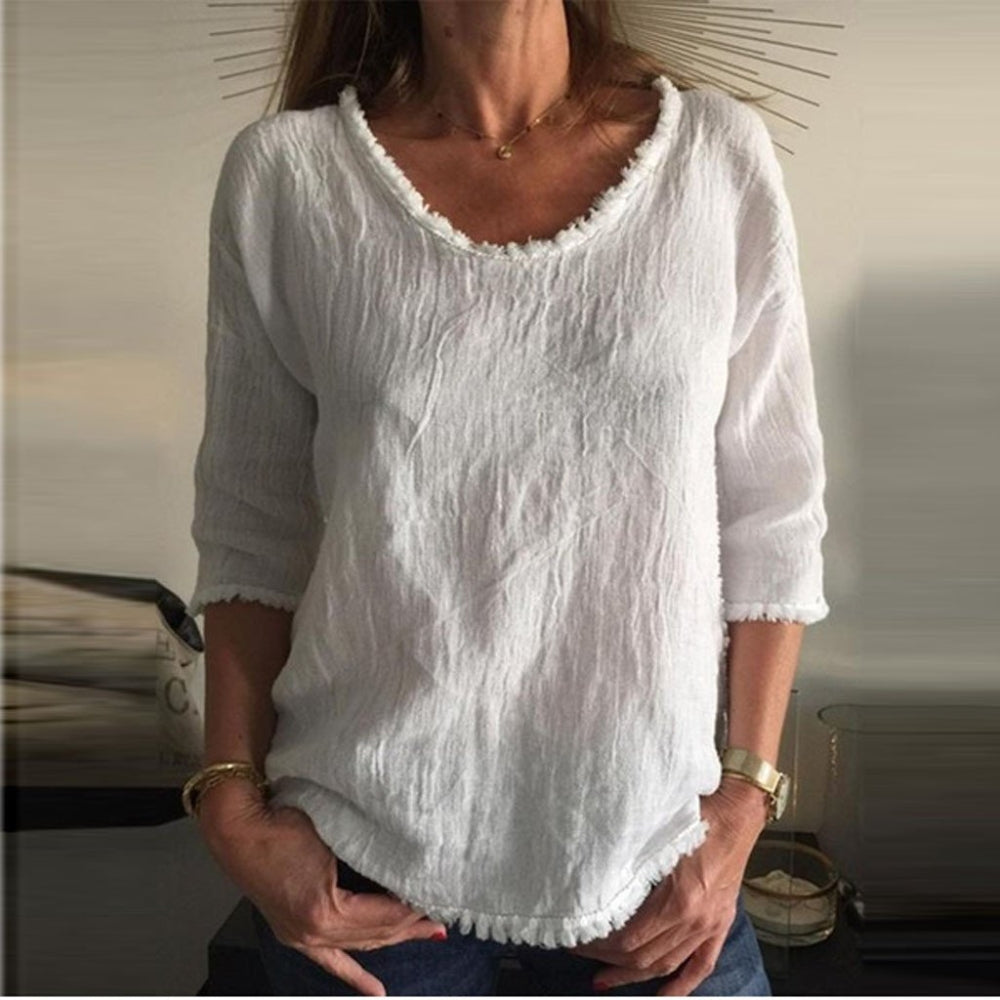 Lena – Top elegant cu mâneci lungi și decolteu rotund adânc