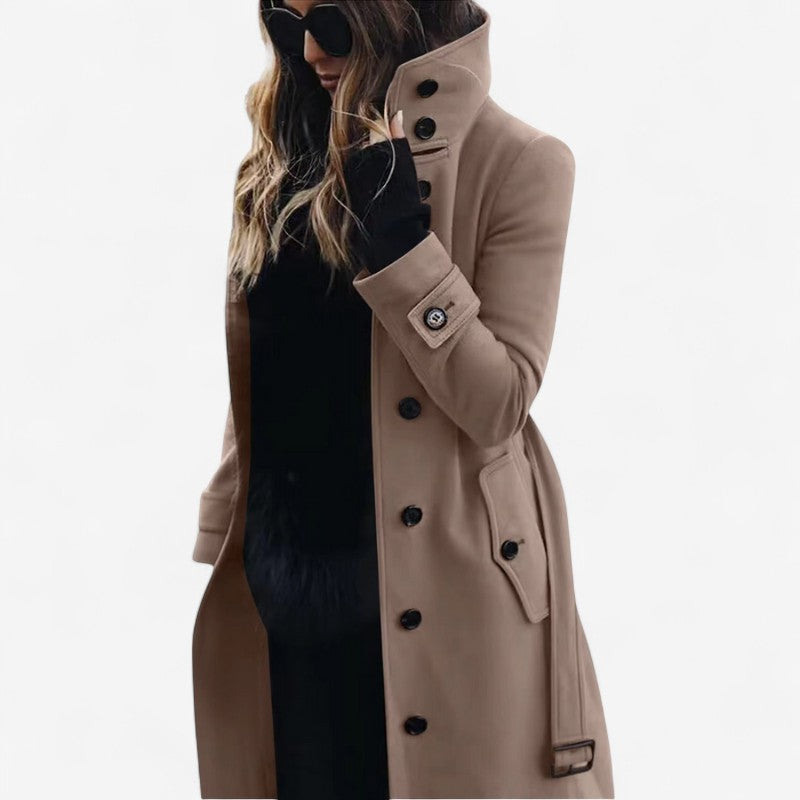 Aurora – Trench Coat with Long Sleeve Buttons and Pockets