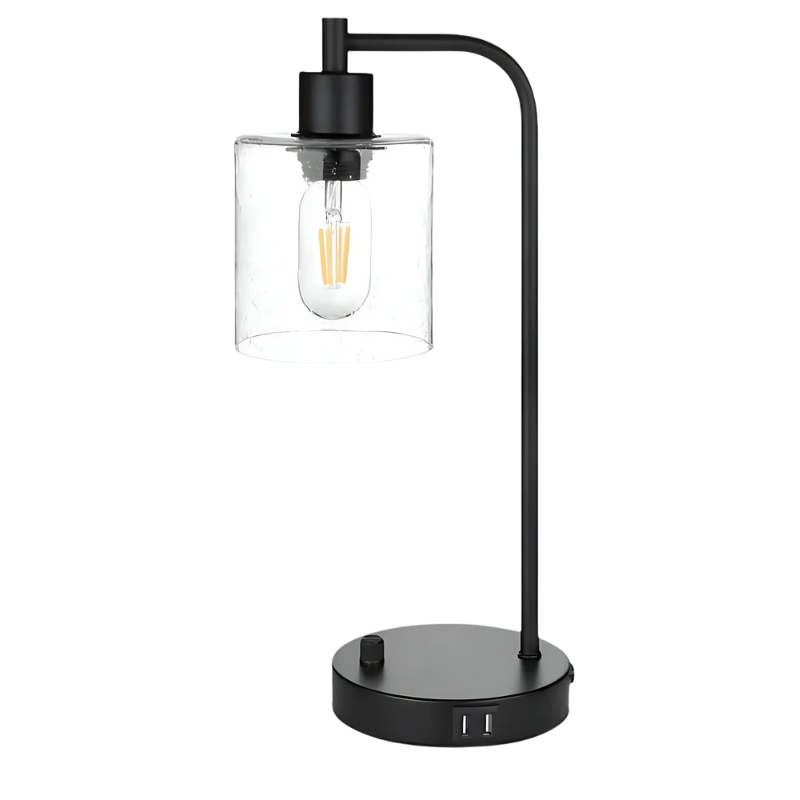 LumiGlide – Nabíjacia LED stolná lampa so skleneným tienidlom a USB portami