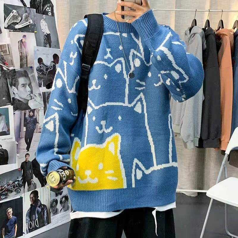 Jasper – Pull à manches longues avec motif chat et col rond