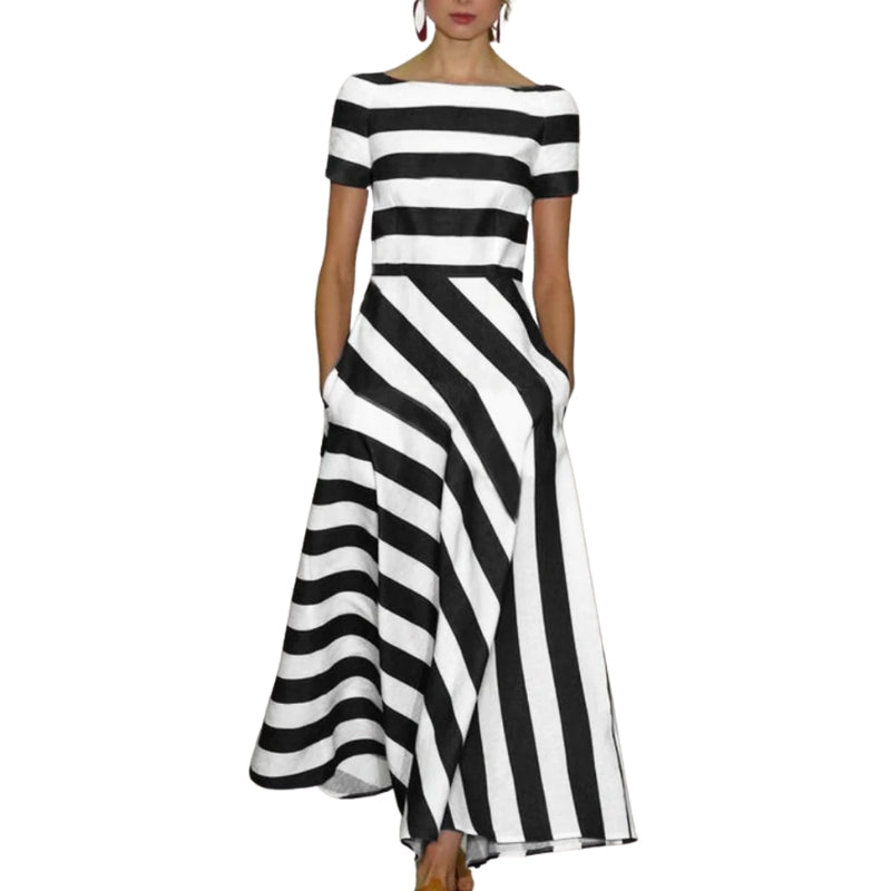 Ella - Robe maxi rayée en ligne A avec poches latérales