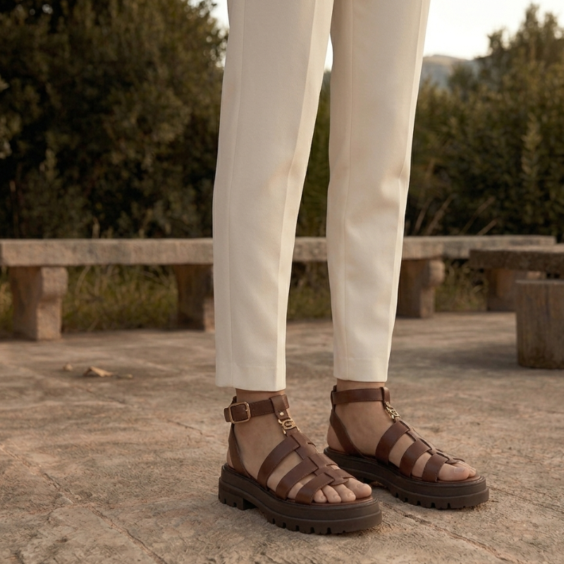 Women’s Gladiator Sandals with Round Toe and Buckle Strap