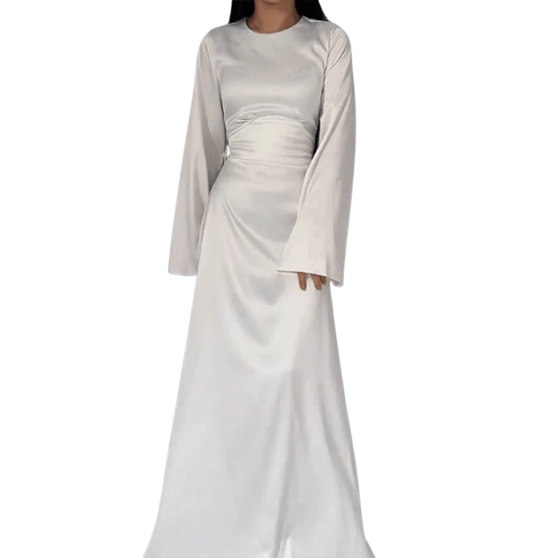 Emily – Modern Maxi Dress with Long Sleeves and Round Neck