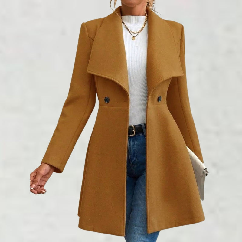 Penelope – Long Sleeve Wool Coat with Lapel Collar