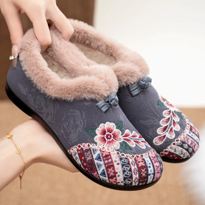 Zayla – Scarpe stampate antiscivolo con fodera in pelliccia e punta tonda
