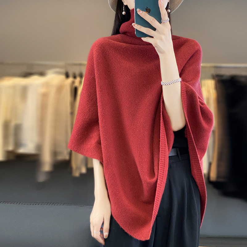 Marley - Poncho con collo alto e bordi a coste