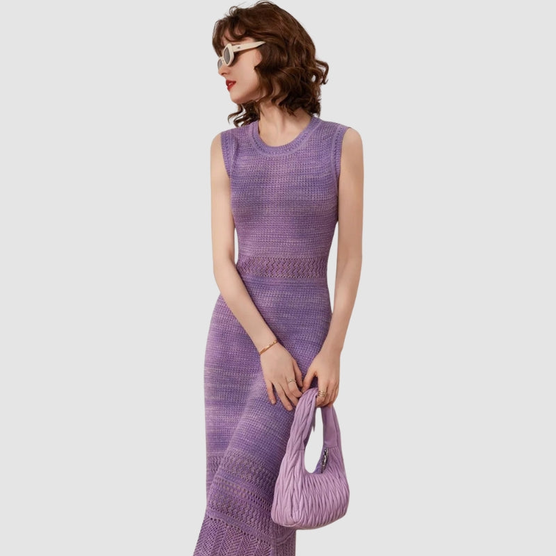 Sophia – Abito midi a maglia a linea A senza maniche con scollo rotondo