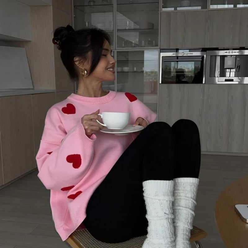 Lilith - Pulover supradimensionat cu mâneci lungi și broderie cu inimă