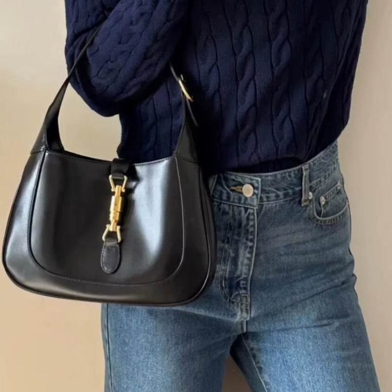 Daisy – Tone Clasp Shoulder Bag with Adjustable Strap | Compact Practical Design | Lightweight Everyday Use | Standard Size | Black