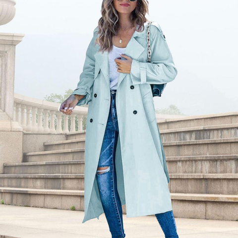 Long Sleeve Trench Coat with Lapel Collar