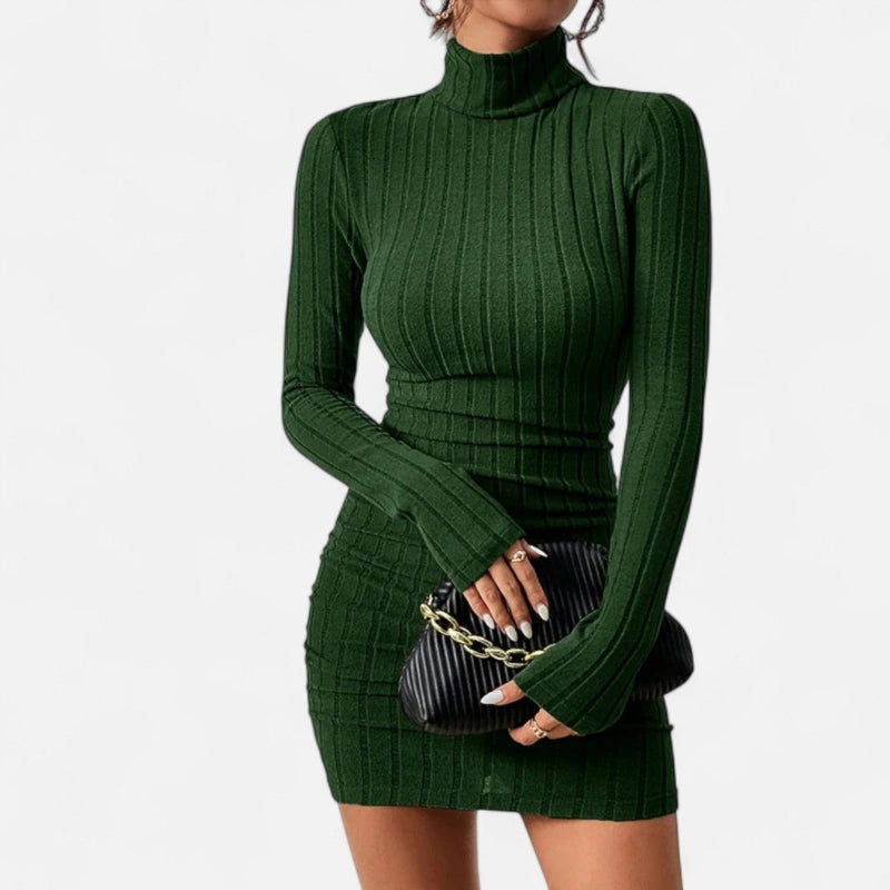 Robe mini à col roulé et manches longues pour femme