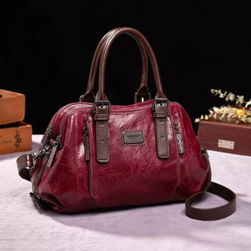 Willow – Sac à bandoulière avec sangle réglable et fermeture éclair | Compartiment principal pour un rangement organisé | Léger pour un usage quotidien | Taille standard | Marron, Vert, Rouge