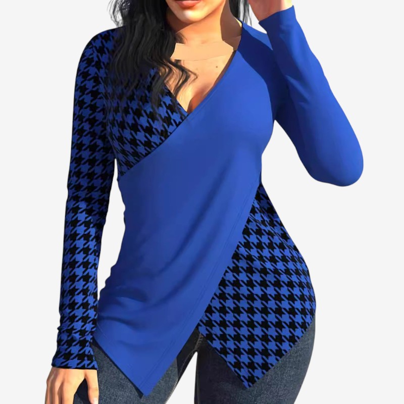 Cyra – Blouse à manches longues, col en V et coupe slim