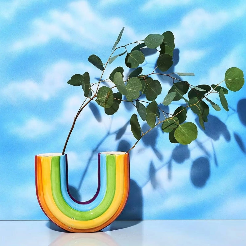 BloomArc – Vase à fleurs en forme de U avec design arc-en-ciel