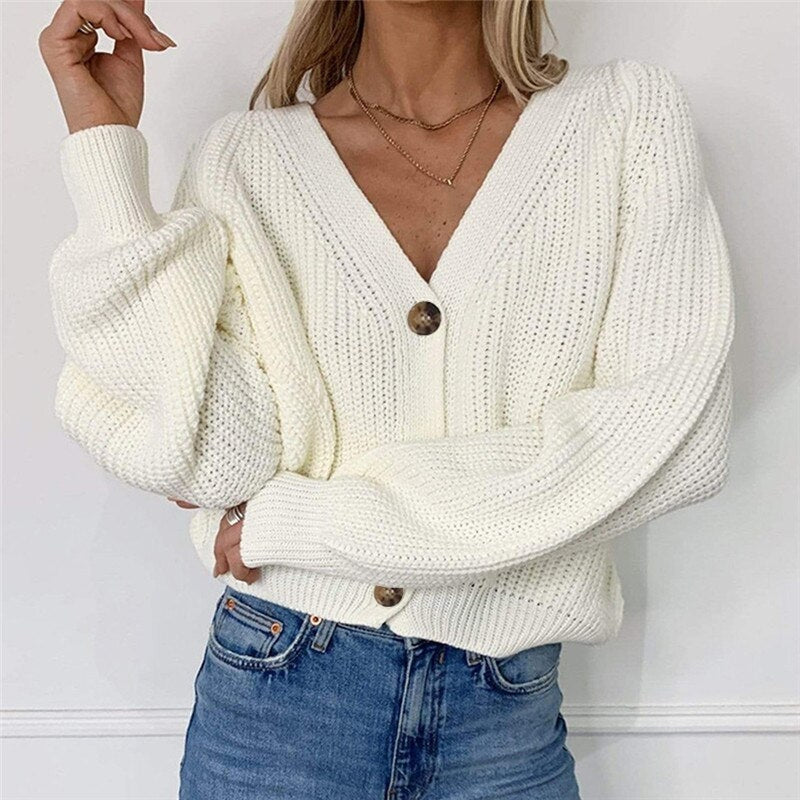 Patricia - Lange Mouw Cardigan met V Hals en Knopen