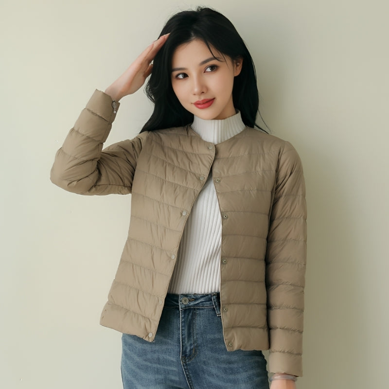 Orla – Long Sleeve Puffer Jacket With Round Neck And Buttons