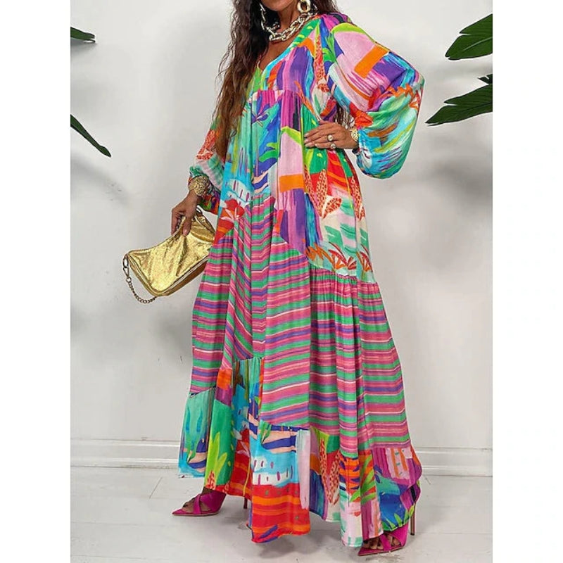 Aria - Chic Maxi Dress with Long Sleeves and V-Neck