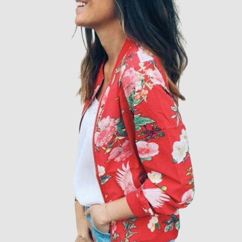 Leona - Floral Print Jacket with Long Sleeves and Zipper Closure