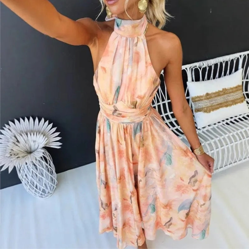 Nova – Rochie maxi imprimată cu guler halter și design cu spate decupat