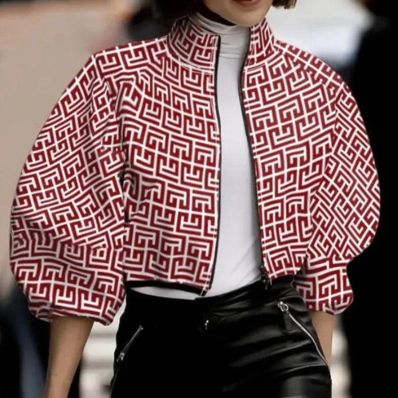 Elara – Long sleeve printed short jacket with zipper