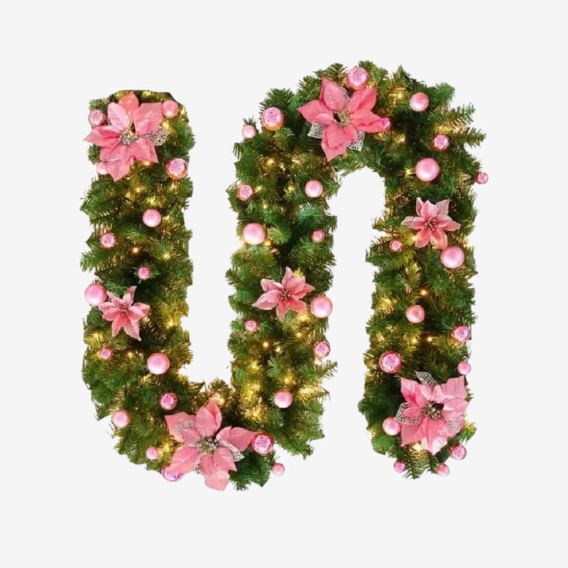 FloraRing – Decorative Christmas Wreath with Floral Motif and Lights