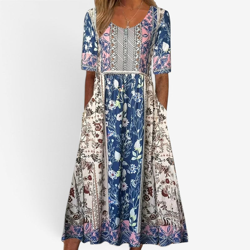 Women’s Square Neck Printed Midi Dress