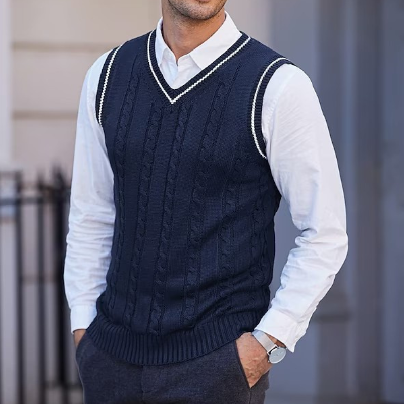 Gilet da uomo con scollo a V e design a coste