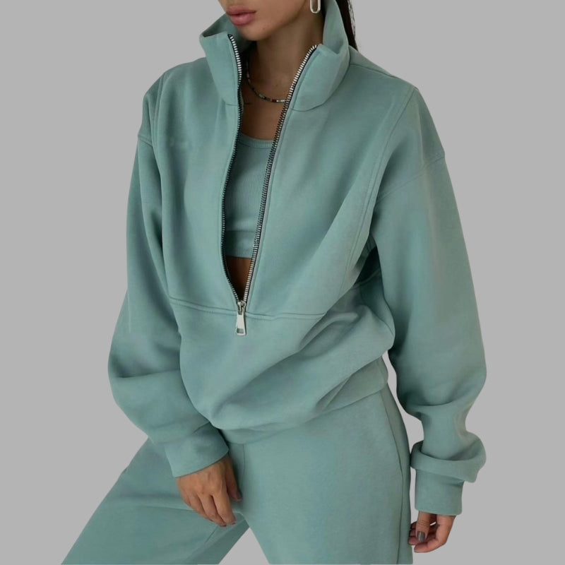 Completo donna con felpa con zip e pantaloni
