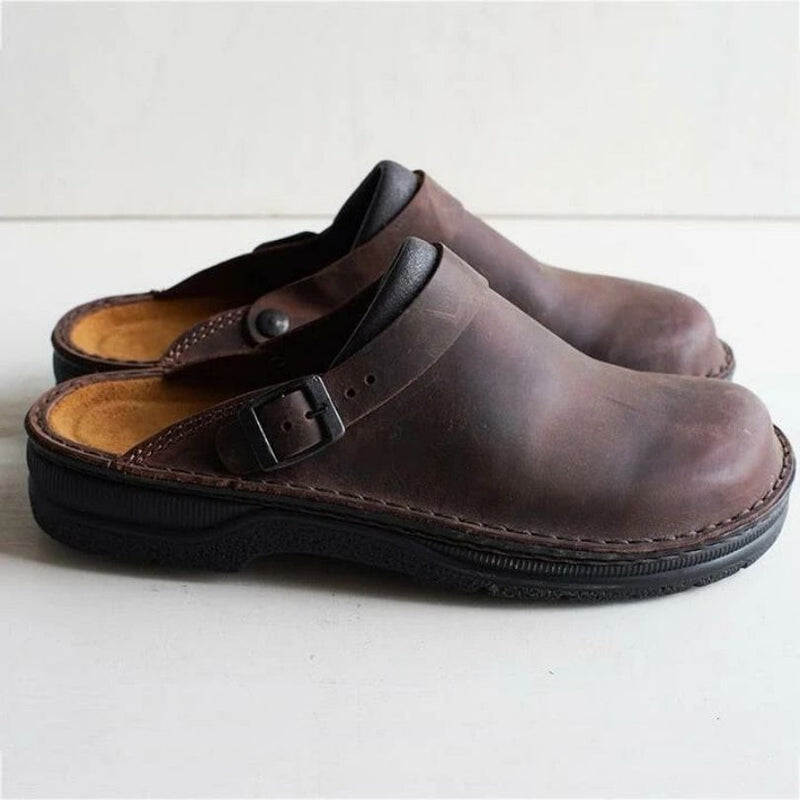 William - Scarpe con fibbia e punta quadrata con suola antiscivolo | Comfort facile da indossare e togliere | Taglie 38–48 | Marrone, Marrone scuro, Nero