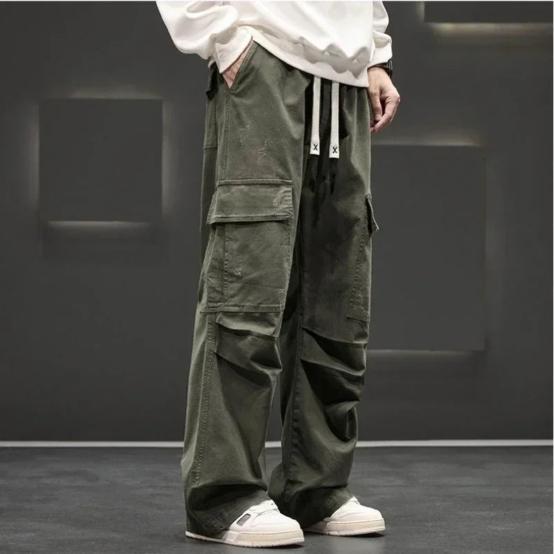 Pantalon cargo à jambes larges avec taille à cordon de serrage
