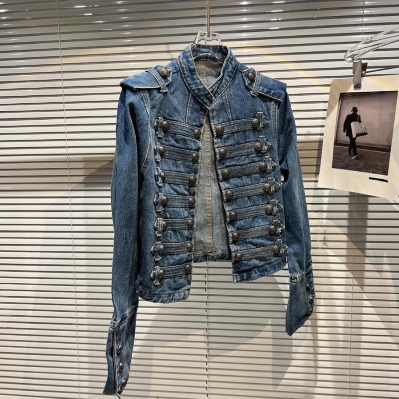 Amelia – Jachetă din denim cu mânecă lungă și guler ridicat | Deschidere cu nasturi în față | Nasturi decorativi | Pentru ținute casual și semi-formale